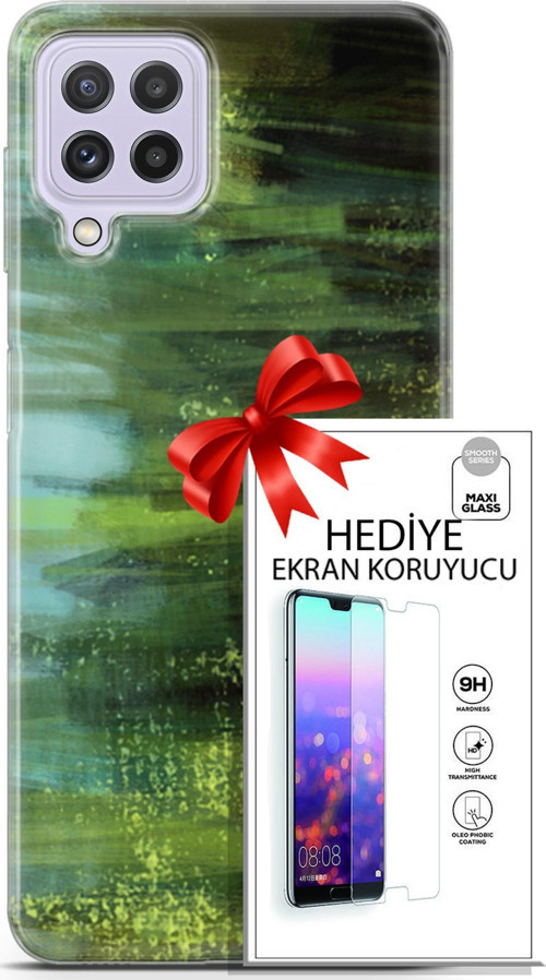 Samsung Galaxy M32 Kılıf Orijinal Seri Nature 21 Çalılar Darbe Önleyici Kapak + Ön Ekran Koruyucu