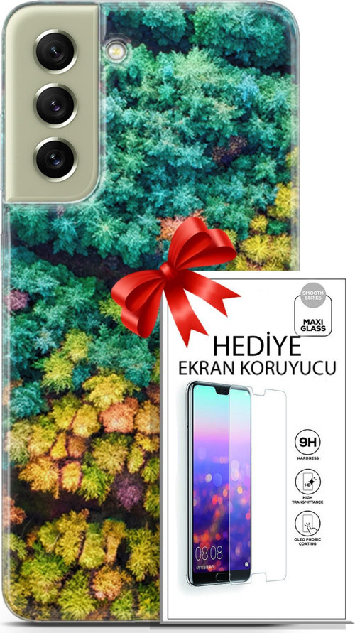Samsung Galaxy S21 Fe Kılıf Orijinal Seri Fantasy 08 Kuşbakışı Orman Baskılı Kılıf + Ekran Koruyucu