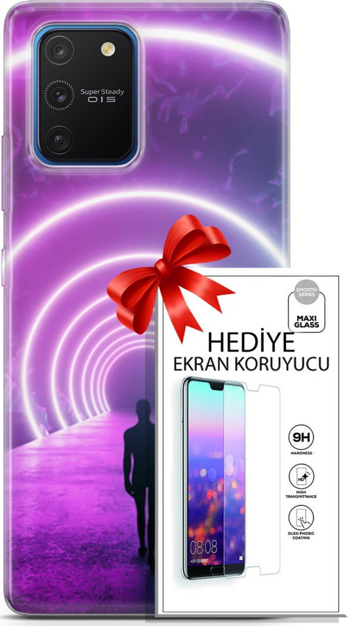 Samsung Galaxy S10 Lite Kılıf Orijinal Seri Cyberpunk 26 Daire Neon Soft Kapak + Ekran Koruyucu