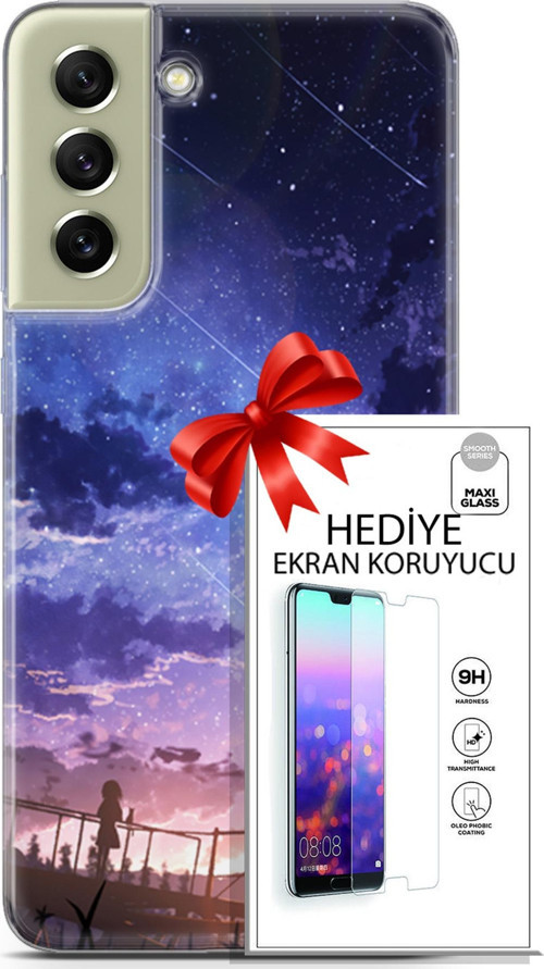 Samsung Galaxy S21 Fe Kılıf Orijinal Seri Fantasy 09 Kayan Yıldızlar Uv Kılıf Ve Ekran Koruyucu