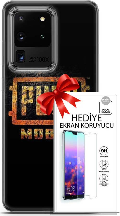 Samsung Galaxy S20 Ultra Kılıf Orijinal Seri Pubg 14 Logo Cover Kılıf + Ön Ekran Koruyucu