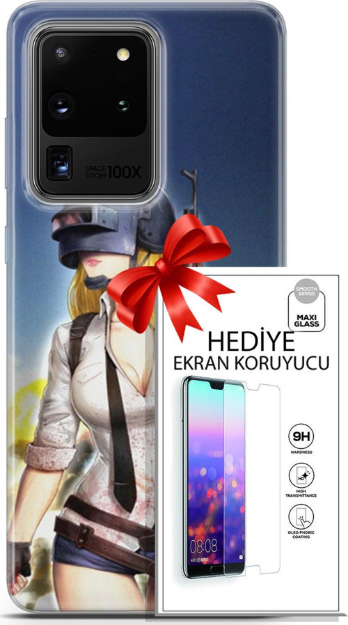 Samsung Galaxy S20 Ultra Kılıf Orijinal Seri Pubg 27 Anna Lazer Kesim Silikon Ekran Koruyucu