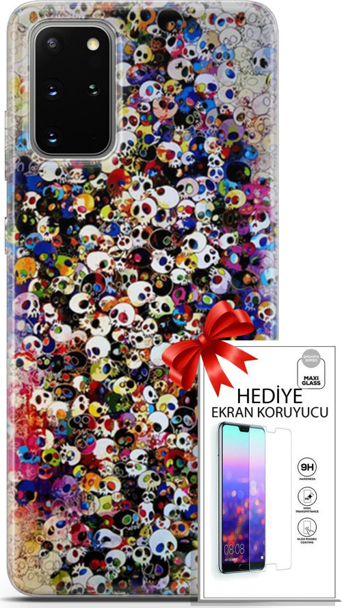 Samsung Galaxy S20 Plus Kılıf Orijinal Seri Cardano 08 Kurukafalar Baskılı Kılıf + Ekran Koruyucu