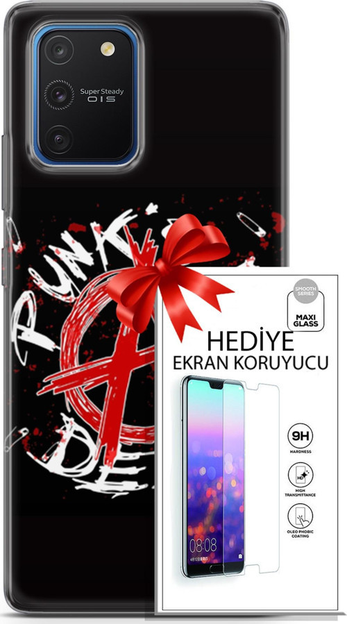 Samsung Galaxy S10 Lite Kılıf Orijinal Seri Punky 15 Punk'S Not Dead Kalın Silikon + Ekran Koruyucu