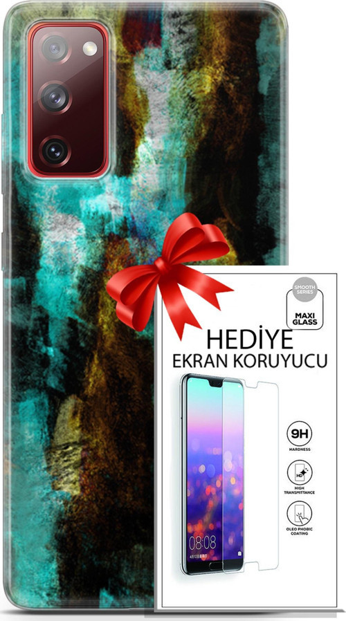 Samsung Galaxy S20 Fe Kılıf Orijinal Seri Nature 12 Kahve Yeşil Tasarım Kılıf + Ekran Koruyucu