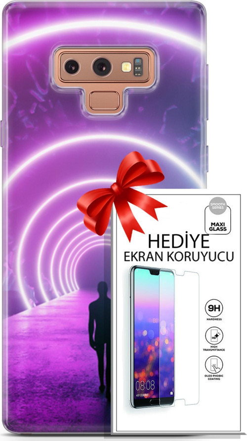 Samsung Galaxy Note 9 Kılıf Orijinal Seri Cyberpunk 26 Daire Neon Soft Kapak + Ekran Koruyucu