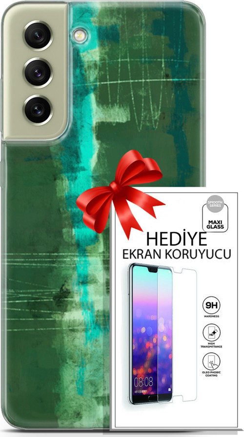 Samsung Galaxy S21 Fe Kılıf Orijinal Seri Nature 06 Yeşil Koruyucu Kapak Ekran Koruyucu
