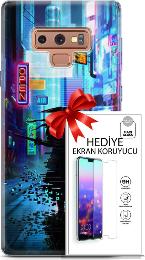 Samsung Galaxy Note 9 Kılıf Orijinal Seri Cyberpunk 29 Open Leke Tutmaz Kapak + Ekran Koruyucu