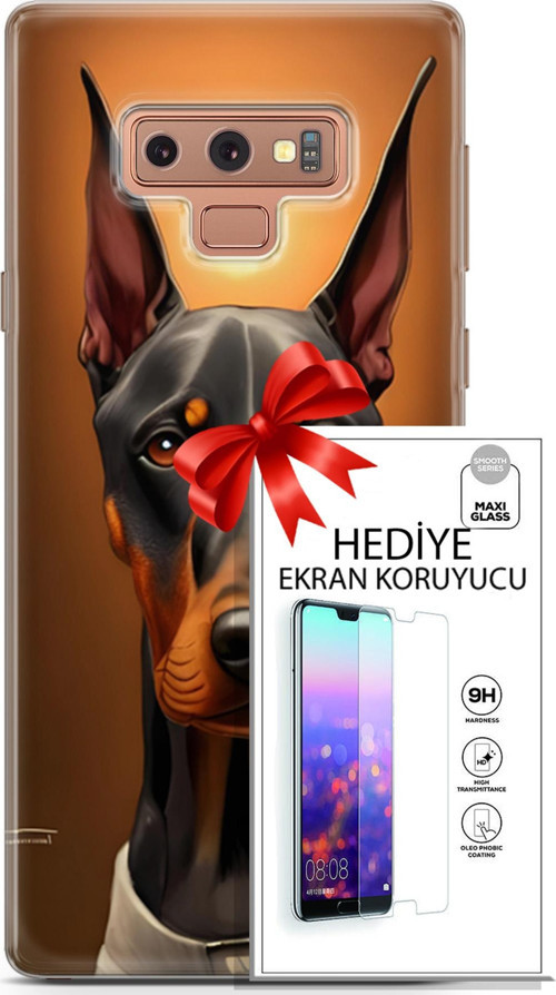 Samsung Galaxy Note 9 Kılıf Orijinal Seri Dogs 03 Doberman Arka Kapak + Ekran Koruyucu