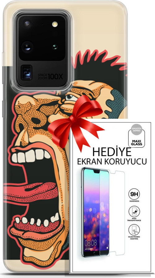 Samsung Galaxy S20 Ultra Kılıf Orijinal Seri Punky 11 Maymun 4K Baskılı Kılıf + Ekran Koruyucu Full
