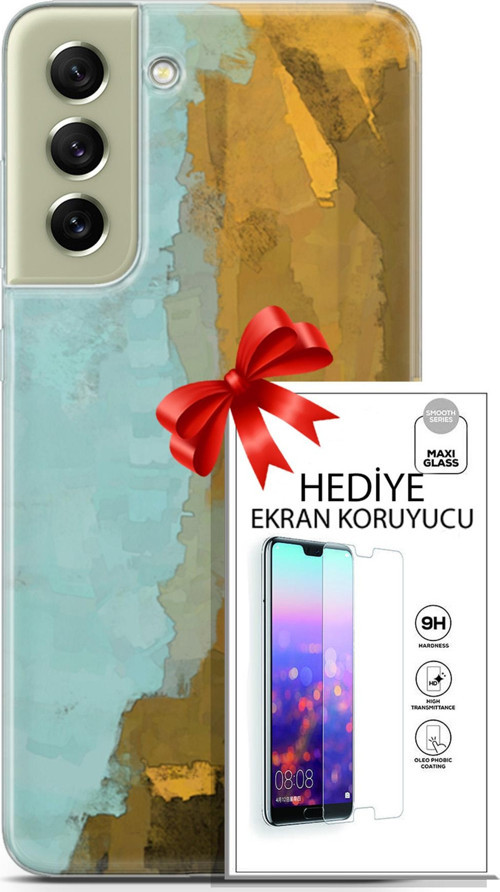 Samsung Galaxy S21 Fe Kılıf Orijinal Seri Nature 25 Su Yeşili Soyulmayan Kılıf + Ekran Koruyucu Full