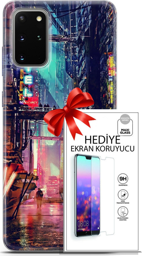 Samsung Galaxy S20 Plus Kılıf Orijinal Seri Cyberpunk 14 Motel Cover Kılıf + Ön Ekran Koruyucu