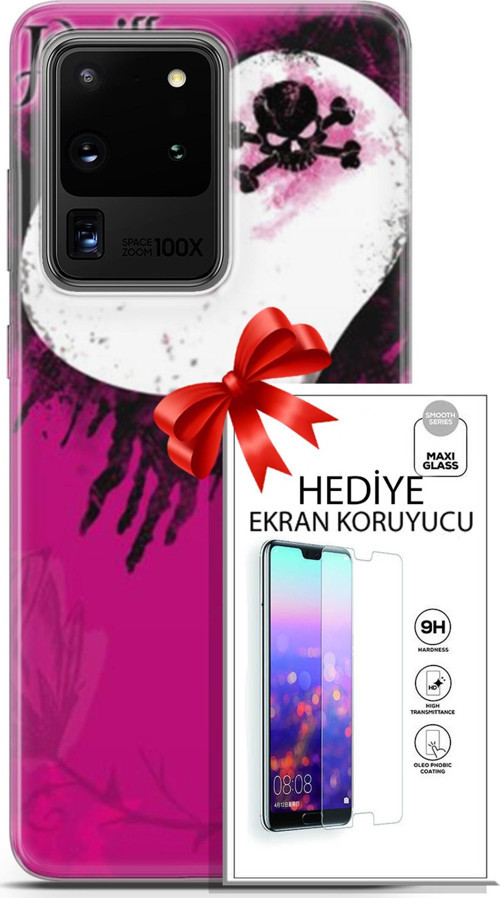 Samsung Galaxy S20 Ultra Kılıf Orijinal Seri Punky 27 Jaxville Lazer Kesim Silikon Ekran Koruyucu