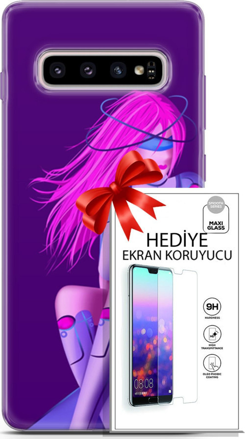 Samsung Galaxy S10 Plus Kılıf Orijinal Seri Cyberpunk 02 Pembe Saçlı Kapak Ve Ekran Koruyucu