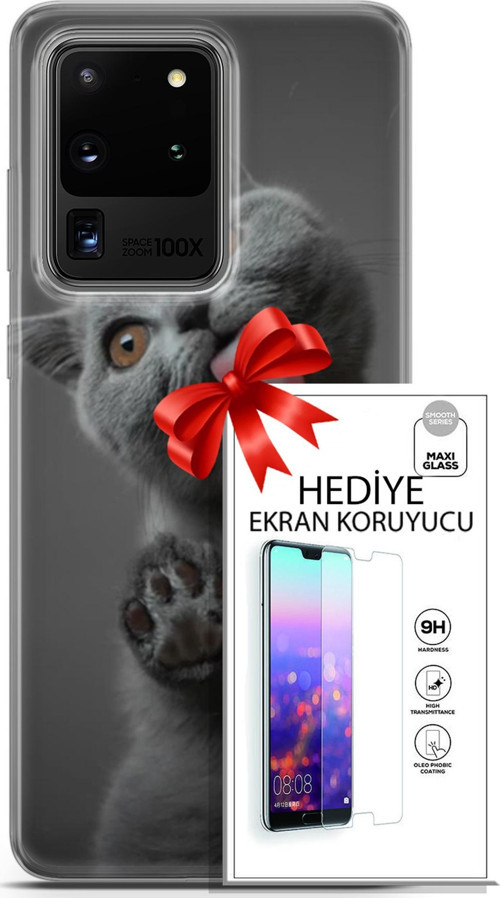 Samsung Galaxy S20 Ultra Kılıf Orijinal Seri Scotish-British 09 Yavru Kedi Uv Kılıf Ve Ekran Koruyucu