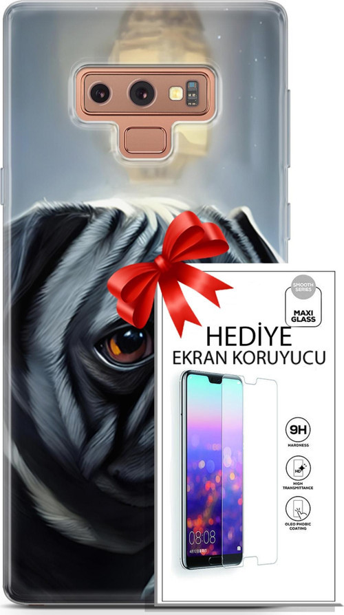 Samsung Galaxy Note 9 Kılıf Orijinal Seri Dogs 30 Pug Kenarları Şeffaf Kapak Ve Ekran Koruyucu