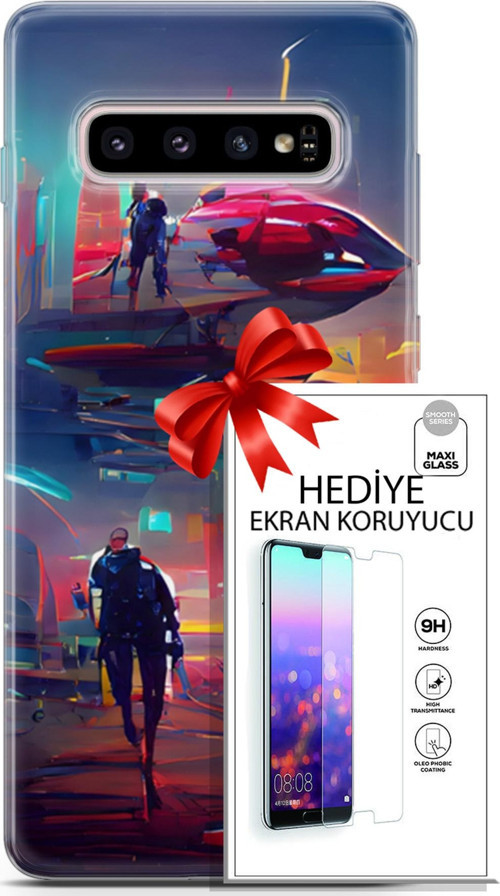 Samsung Galaxy S10 Plus Kılıf Orijinal Seri Cyberpunk 12 Mars Tasarım Kılıf + Ekran Koruyucu