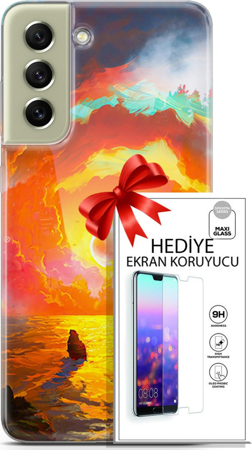 Samsung Galaxy S21 Fe Kılıf Orijinal Seri Neo 21 Tabancalı Darbe Önleyici Kapak + Ön Ekran Koruyucu