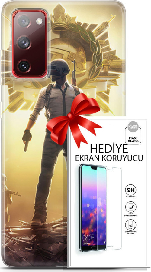 Samsung Galaxy S20 Fe Kılıf Orijinal Seri Pubg 08 Kasklı Baskılı Kılıf + Ekran Koruyucu