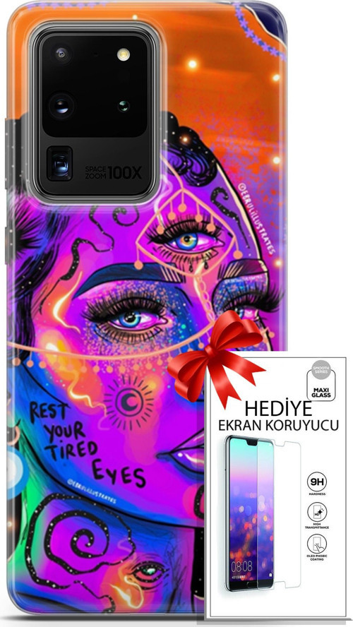 Samsung Galaxy S20 Ultra Kılıf Orijinal Seri Cardano 04 Rest Your Tired Silikon Kılıf + Ekran Koruyucu