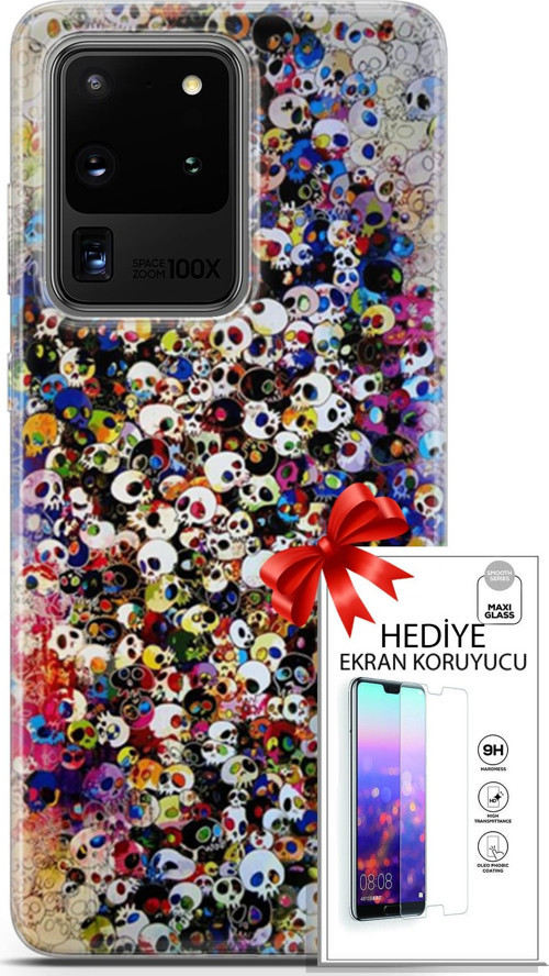Samsung Galaxy S20 Ultra Kılıf Orijinal Seri Cardano 08 Kurukafalar Baskılı Kılıf + Ekran Koruyucu