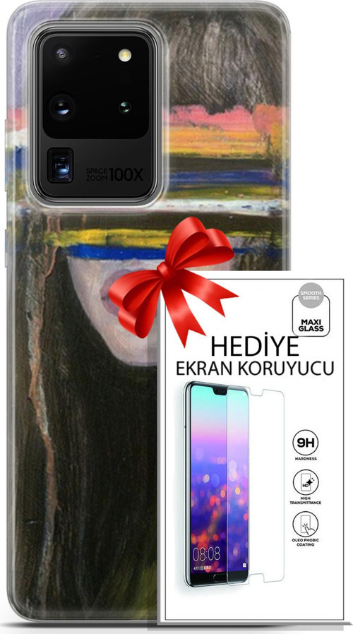 Samsung Galaxy S20 Ultra Kılıf Orijinal Seri Soul 21 Gözü Maskeli Darbe Önleyici Kapak + Ön Ekran Koruyucu