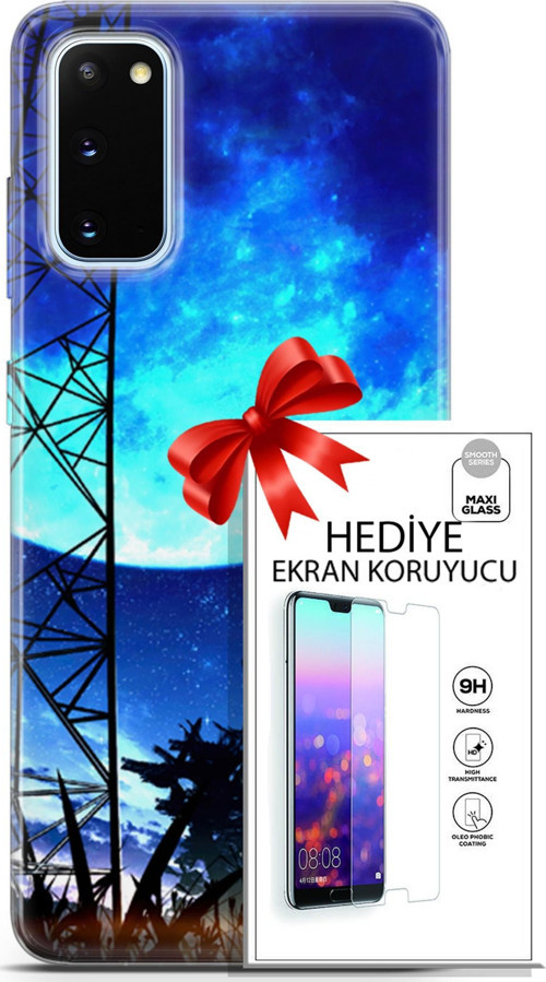 Samsung Galaxy S20 Kılıf Orijinal Seri Fantasy 24 Mavi Ay Darbe Emici Kılıf + Ekran Koruyucu