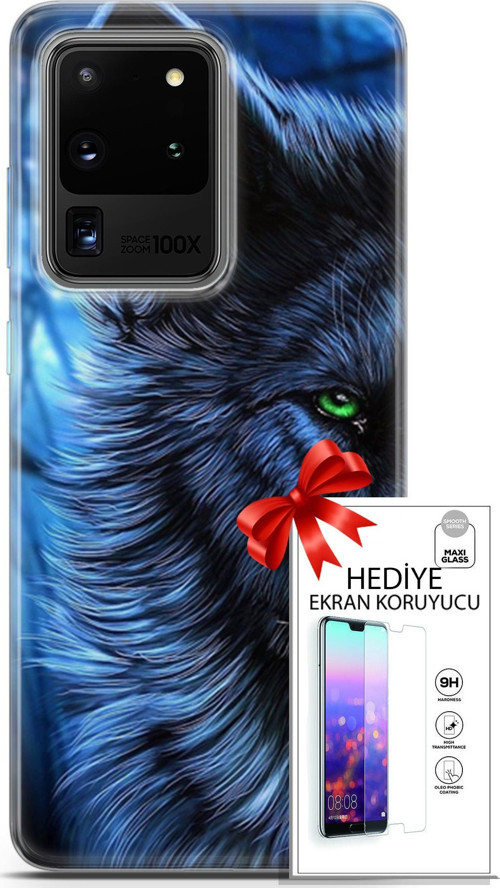Samsung Galaxy S20 Ultra Kılıf Orijinal Seri Cardano 16 Kurt Yeşil Göz Hediyelik Kılıf Ve Ekran Koruyucu