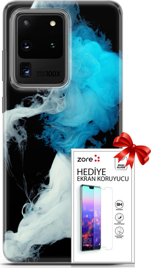 Samsung Galaxy S20 Ultra Kılıf Orijinal Seri Supers 06 Soyut Duman Koruyucu Kapak Ekran Koruyucu