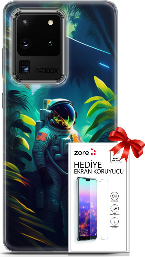 Samsung Galaxy S20 Ultra Kılıf Orijinal Seri Supers 10 Astronot Full Hd Kılıf + Ekran Koruyucu
