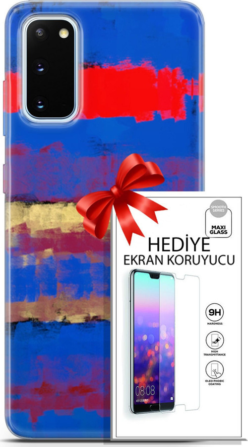 Samsung Galaxy S20 Kılıf Orijinal Seri Nature 09 Turuncu Mavi Uv Kılıf Ve Ekran Koruyucu