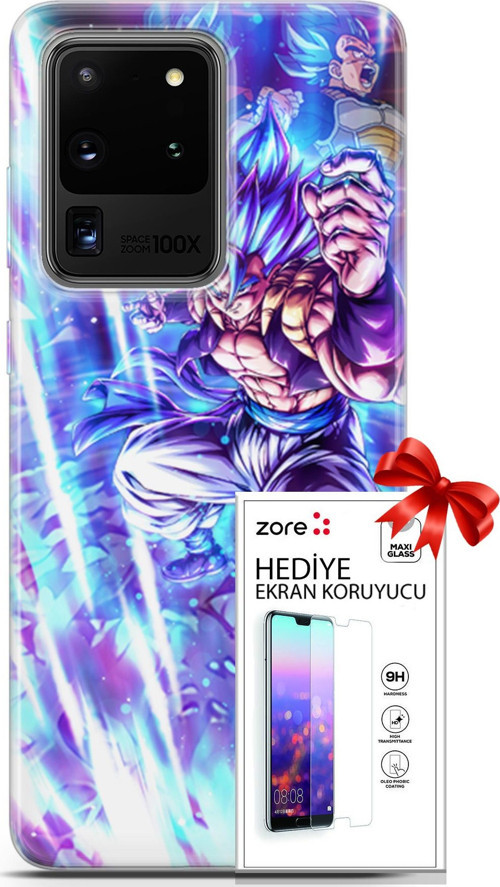 Samsung Galaxy S20 Ultra Kılıf Orijinal Seri Supers 17 Dragon Gogeta Anime Yumuşak Kılıf + Ekran Koruyucu