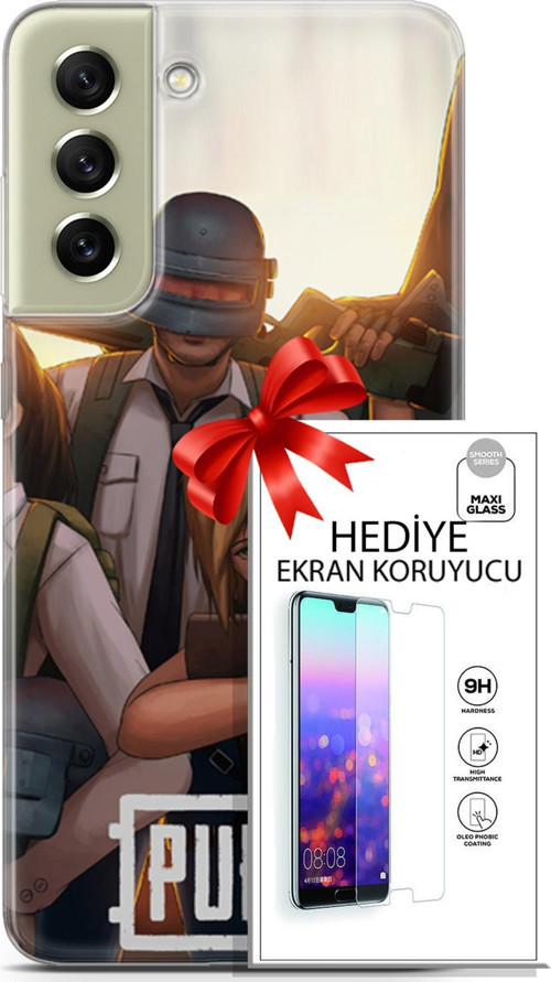 Samsung Galaxy S21 Fe Kılıf Orijinal Seri Pubg 30 Çizgisel Kenarları Şeffaf Kapak Ve Ekran Koruyucu