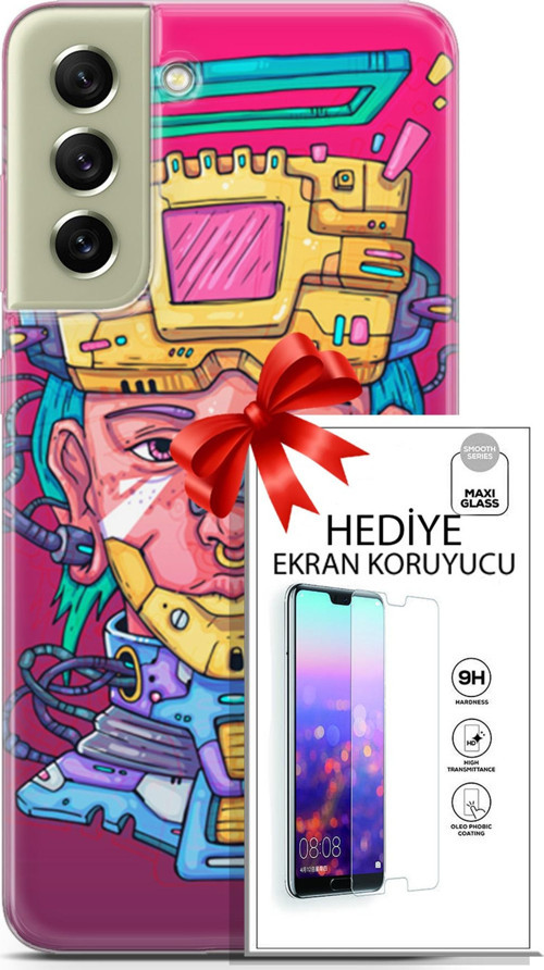 Samsung Galaxy S21 Fe Kılıf Orijinal Seri Punky 02 Robotica Kapak Ve Ekran Koruyucu