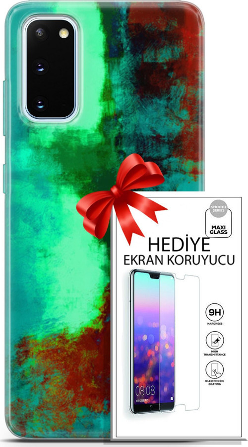 Samsung Galaxy S20 Kılıf Orijinal Seri Nature 20 Yeşil Kahve Renkli Kılıf Ekran Koruyucu