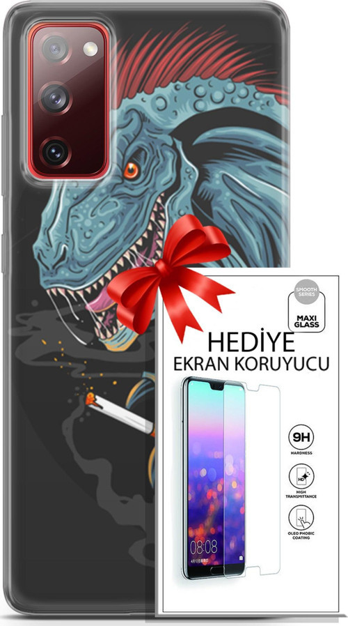 Samsung Galaxy S20 Fe Kılıf Orijinal Seri Punky 19 Dinozor Punk Tam Koruma Kılıf + Ekran Koruyucu