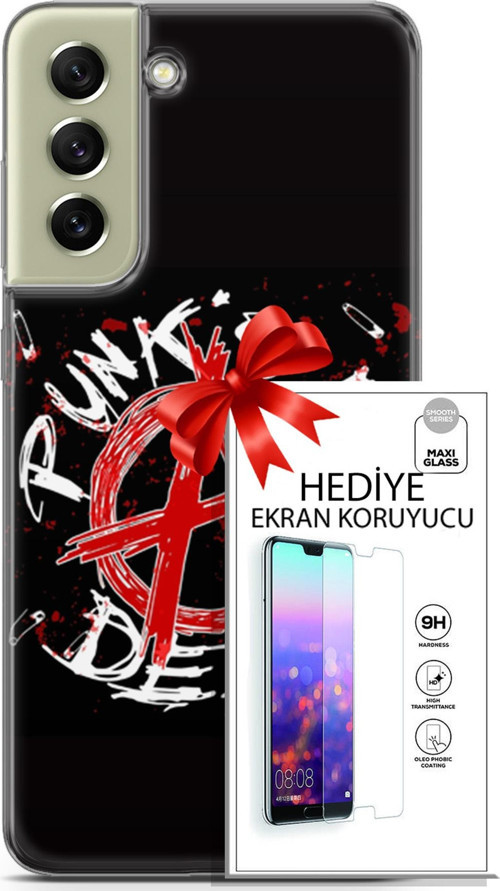 Samsung Galaxy S21 Fe Kılıf Orijinal Seri Punky 15 Punk'S Not Dead Kalın Silikon + Ekran Koruyucu
