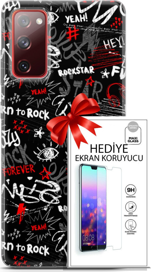 Samsung Galaxy S20 Fe Kılıf Orijinal Seri Punky 25 Yeah Rock Soyulmayan Kılıf + Ekran Koruyucu Full