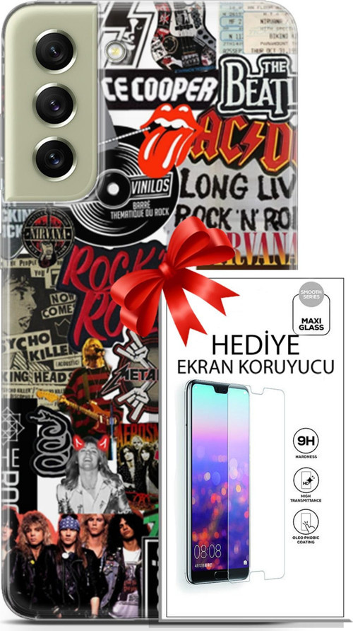 Samsung Galaxy S21 Fe Kılıf Orijinal Seri Punky 30 Rock'N Roll Kenarları Şeffaf Kapak Ve Ekran Koruyucu
