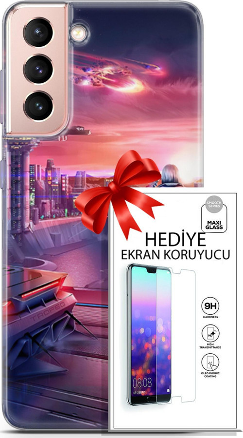 Samsung Galaxy S21 Kılıf Orijinal Seri Cyberpunk 13 Dünya Dışı Case Kapak Ekran Koruyucu