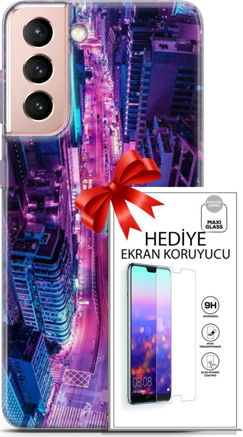 Samsung Galaxy S21 Kılıf Orijinal Seri Cyberpunk 22 Usa Kap + Ekran Koruyucu
