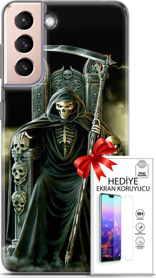 Samsung Galaxy S21 Plus Kılıf Orijinal Seri Cardano 11 İskeletor 4K Baskılı Kılıf + Ekran Koruyucu F