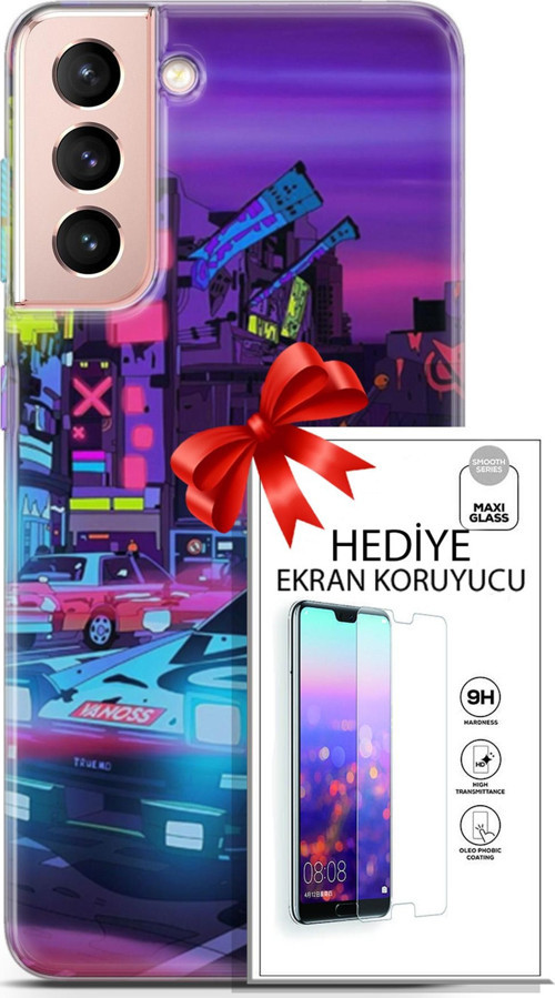 Samsung Galaxy S21 Kılıf Orijinal Seri Cyberpunk 28 Gaming Vg İz Bırakmayan Kılıf + Ön Ekran Koruyucu