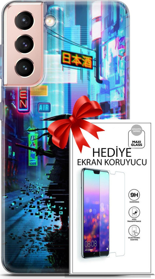 Samsung Galaxy S21 Kılıf Orijinal Seri Cyberpunk 29 Open Leke Tutmaz Kapak + Ekran Koruyucu