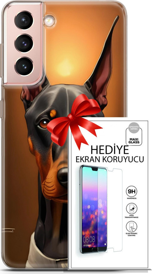 Samsung Galaxy S21 Kılıf Orijinal Seri Dogs 03 Doberman Arka Kapak + Ekran Koruyucu