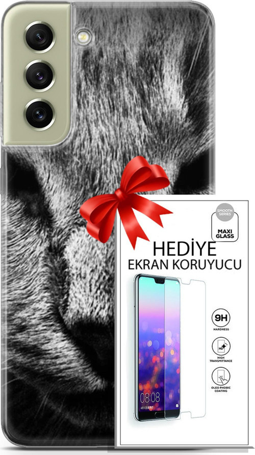 Samsung Galaxy S21 Fe Kılıf Orijinal Seri Scotish-British 23 Gri Detay Kedi Telefon Kabı Ve Ekran Koruyucu