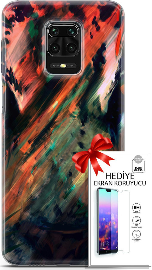 Xiaomi Redmi Note 9S Kılıf Orijinal Seri Algorand 20 Kırmızı Yeşil Renkli Kılıf Ekran Koruyucu