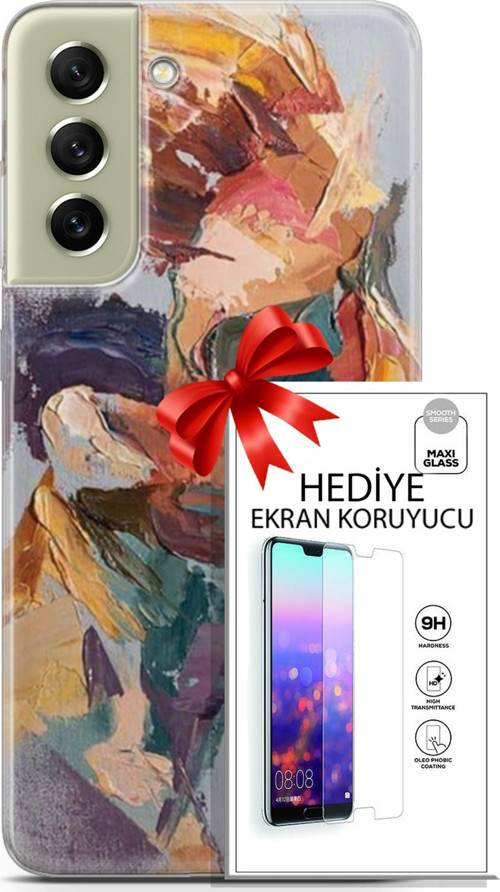 Samsung Galaxy S21 Fe Kılıf Orijinal Seri Soul 04 Soyut Silikon Kılıf + Ekran Koruyucu Full Koruma