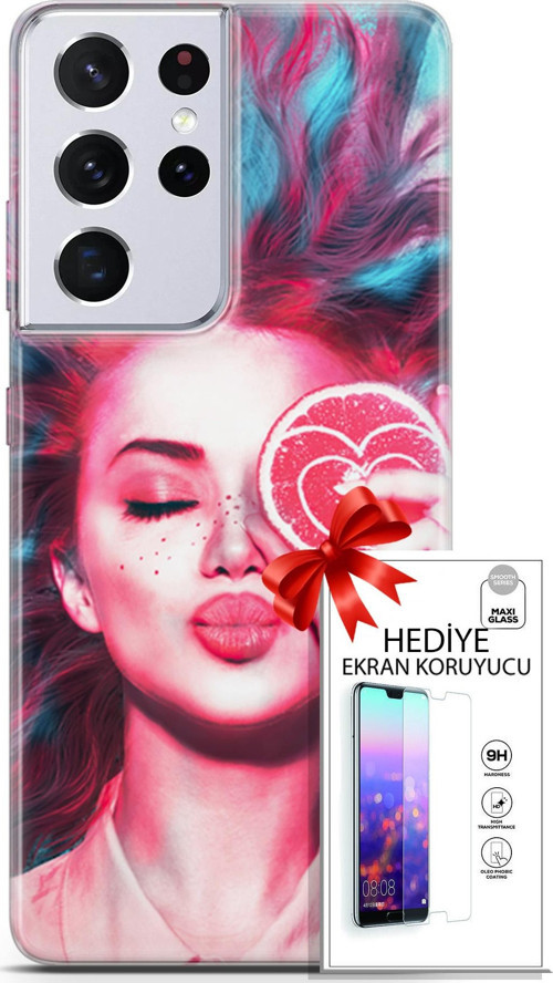 Samsung Galaxy S21 Ultra Kılıf Orijinal Seri Algorand 08 Greyfurt Baskılı Kılıf + Ekran Koruyucu