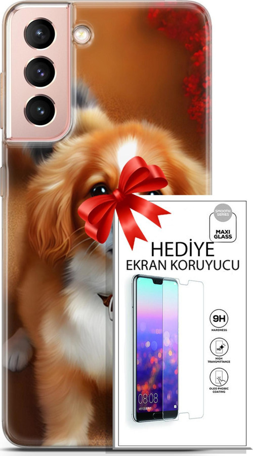 Samsung Galaxy S21 Kılıf Orijinal Seri Dogs 14 King Charles Spaniel Cover Kılıf + Ön Ekran Koruyucu